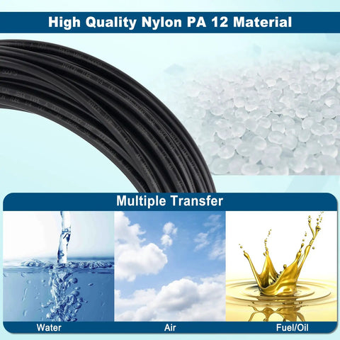 35 Foot DOT Approved Air Line Hose With Cutter For Pneumatic Systems SAE J844 PA12 Nylon One Quarter Inch Outer Diameter Tubing Ideal For Air Brake And Suspension Kit Truck Trailer Brake System And Fluid Transfer 11 Meter Length PA12 material with images for water, air, fuel transfer