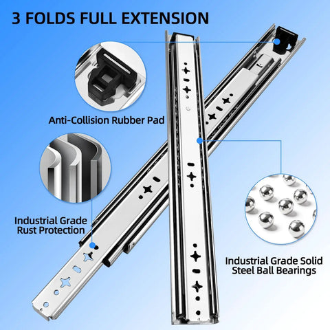 Beefy Heavy Duty Drawer Slides 22 Inch Long, 53 mm Wide, 2.1 Inches Full Extension 3 Fold, Ball Bearing, Side Mount for cabinets