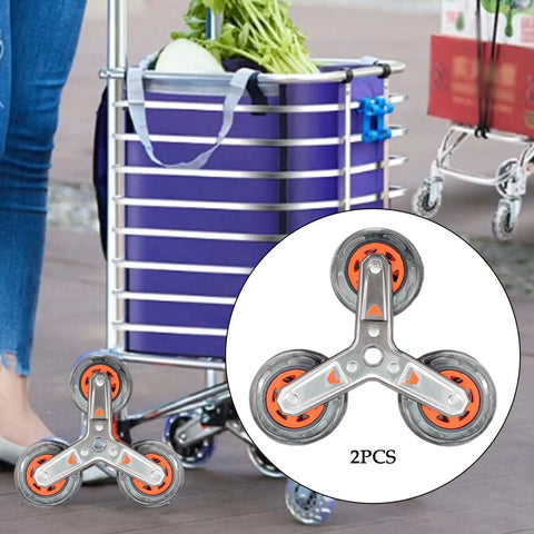 Stair Climbing Triangle Caster Wheels Replacement 3.74 In Diameter Stainless Steel on shopping cart in use