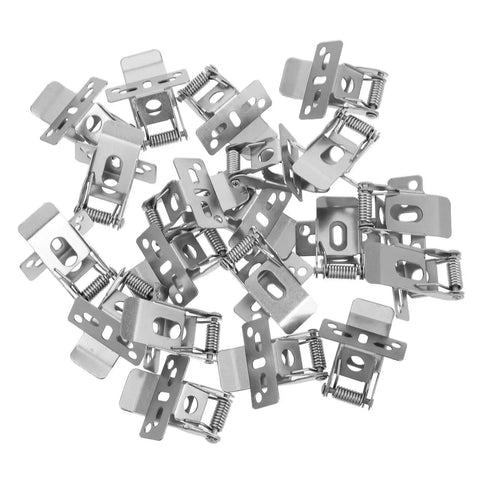 Bingche 20 Pcs Spring Clips for Recessed Lighting, Panel Lamp Ceiling Light Retaining Clamps in galvanized metal, showing various angles.