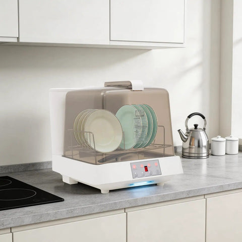Skip The Sink Scrubbing With This Portable Countertop Dishwasher Boasting Three Cycle Options No Hookup Hassles Four Place Setting Capacity Ideal For Apartments Rvs And Studios Plus Self Clean Air Dry And Gentle Baby Cycles on kitchen counter.