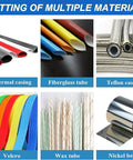 Industrial Grade Automatic Heat Shrink Tube Cutter Machine With Microcomputer Control For High Speed Electric Tubing And Sleeving Cutting Up To Ninemillimeters Width Wide Precision Slicing Tool cutting various materials like thermal casing, fiberglass, and Teflon.
