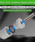 Exploded view of Pro-Grade Coin Ring Punch Kit And Die Set with metal punches for jewelry and DIY projects.
