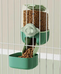 Hanging Gravity Pet Feeder Auto Water Dispenser No Drip Drinking Bowl Cage Mounted Food Dish For Dogs Cats Rabbits Heavy Duty Pp Plastic 37 Oz And 33 Oz Capacity Green with food reservoir