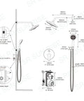 Diagram of 10 Inch Multifunctional High Pressure Shower System With Handheld Head, Valve Included, Polished Chrome Finish