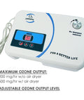 Industrial Ozone Generator With 500 Mg Per Hour Output For Odor Elimination And Air Purification, top view with controls displayed.