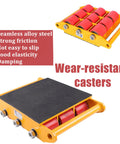 Solid Yoga Foam Roller For Crushing Muscle Soreness Deep Tissue Release Boosts Flexibility shown with robust wear-resistant red casters.