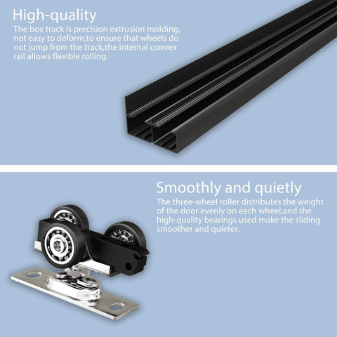 Heavy-Duty Bypass Door Track Hardware For Aluminum Sliding Doors, 48 Inch Four Foot Rail Set, Concealed Sliding Track For Cabinet And Closet, Pocket Door System, Two-Door, Smooth Quiet Operation, Black Finish