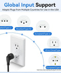 10 Pack European To US Plug Adapters Type A Outlet Converter For Europe To America Canada And Mexico Travelers Wall Plug Adapters White Must-Have Travel Gear With Tight Fit And Copper Contacts usage diagram showcasing compatibility with various international plug types.