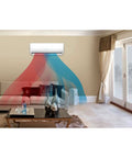 Top Tier Mini Split Air Conditioner And Heater 12000 Btu High Efficiency 230V System with cool air flow and modern living room setup.