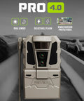 Top Shelf Cellular Trail Camera With 4K Ultra HD Night Vision And Waterproof Build For Serious Hunters And Trail Crew Featuring Extended Battery Life And Dual Image Sensors front view with dual lenses and selectable flash.
