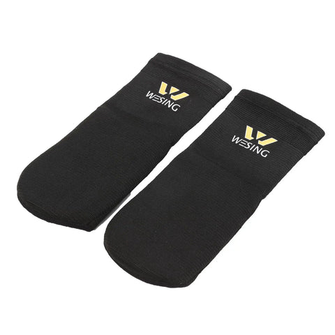 Black instep guard for MMA boxing and kickboxing training with foam liner breathable elastic fabric protects instep and ankle.
