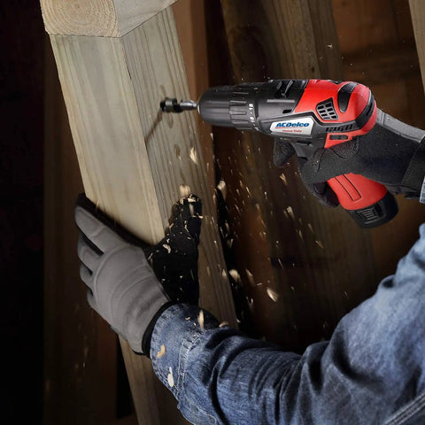 Heavy Duty Cordless Three Tool Combo Kit Featuring Power Drill Driver Snappy Impact Driver And Socket Ratchet With Two Swap Out Batteries For Weekend Warriors, drilling into wood.