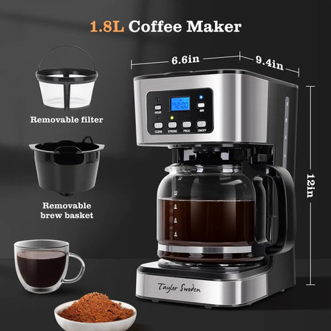 12 Cup Programmable Coffee Maker With LCD Display Brew Regular Or Strong Like A Pro For Home And Office Glass Carafe