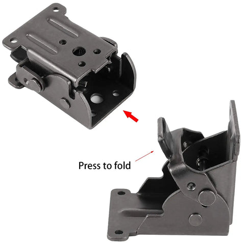 Workhorse Heavy Duty Foldable Support Brackets 8 Pack, Rust Proof Copper Steel Hinges, showing folded and pressed to fold detail.