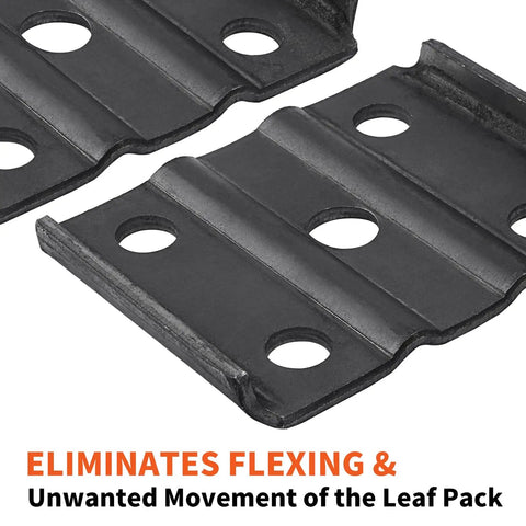 Close-up of rust-resistant tie plates from Trailer U Bolt Kit for 3500 Lb Round Axle, showing four bolt holes.