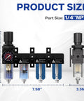 Heavy Duty Four Stage Air Compressor Dryer System With One Quarter Inch NPT Brass Filter Coalescer dimensions and port size diagram