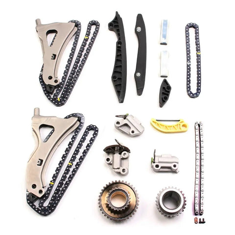 Premium Timing Chain Camshaft Adjuster Kit For Benz CLS500 E550 GLE500 With M278 V8 4.7L Turbo Engine And High Strength Alloy Build For Long Lasting Durability And Smooth Performance., timing chain kit with alloy guides, chains, gears, and tensioners for M278 engine repair