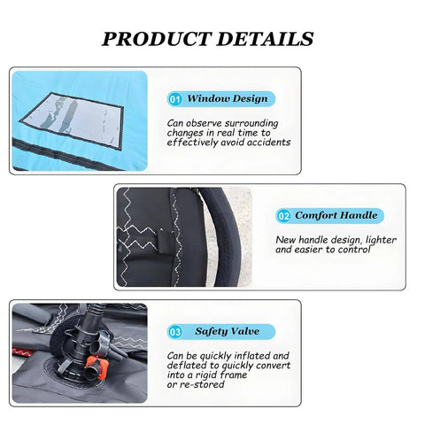 Portable Inflatable Windsurf Wing With Window For Adults And Beginners, showing design features like comfort handle and safety valve.