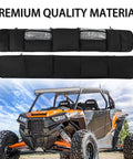 Extra Thick Hella Tough UTV Roll Cage Storage Bag With Secure Straps For Arctic Cat Prowler Ev, black, multi-compartment, mounted on vehicle.