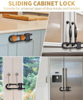 Four Pack Heavy Duty U Shape Cabinet Locks With Adjustable Password Latches securing various cabinet types in black.