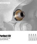 Close-up of caliper guide slider pin installation on BMW, showing high-strength steel material. 4 Pack Caliper Guide Slider Pins For BMW E46 E92 E36 E85 E86 320i 325i 325xi 328i 328xi 330i Drop In Replacement High Strength Steel Corrosion Resistant Smooth Fit And Long Lasting Performance.