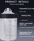 Save Yourself Some Grief With These Disposable Hvlp Paint Sprayer Mixing Cups Kit showing 20 oz paint measuring cup with lid and markings.