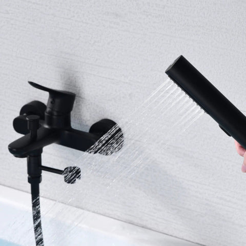 Wall Mount Bathtub Faucet With Handheld Shower And 59 Inch Hose Sleek Black Finish Easy Install Tub Shower Mixer System