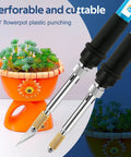Mengmengyao Electric Hot Knife Plastic Cutter Tool For Gardening DIY Floral Pot Perforator Heat Knife beside flowerpot.