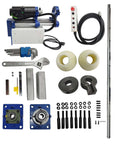 HayWHNKN portable precision boring machine kit with 110V motor, blue metal frame and long bar (front view).