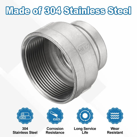 Two Inch By One And Quarter Inch NPT Female Reducing Coupling 304 Stainless Steel Pipe Fitting For Water Oil Gas Applications