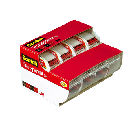 Clear Portable Tape For Office And Home, Versatile Transparent Adhesive On Four Dispensing Rolls, Three Quarter Inch By Eight Hundred Fifty Inches Each.