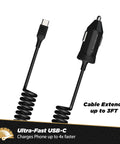 Twenty Watt Usb Type C Car Charger With Power Delivery 3.0 Fast Charging And Retractable Coiled Cable For Universal Phones And Tablets close up