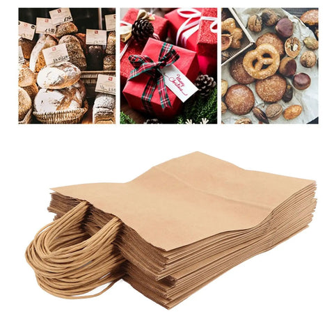 Heavy Duty Kraft Paper Shopping Bags With Handles For Reuse And Easy Carry DIY Friendly For Decorating display with groceries and gifts.