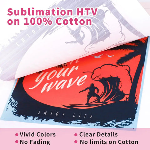 Matte White Sublimation HTV For Dark And Light Cotton Fabrics 12 Inch By 10 Feet Iron On Vinyl showing vivid colors on 100% cotton