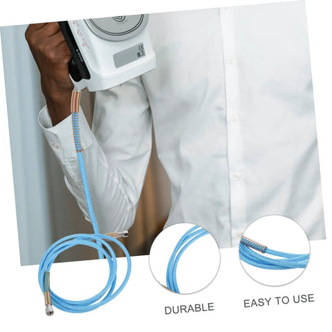 High Temperature PTFE Steam Hose Replacement Tube For Steam Irons And Industrial Use in sky-blue color, shown in use.