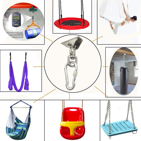 Heavy Duty 1000 Lb Hanging Hardware Kit With 360 Degree Rotating Hooks For Swing Yoga Gym Playground And Punching Bags Ultra Durable Stainless Steel Mounting Kit With Easy Bolt Screw Installation