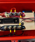 High Current Power Distribution Block Bus Bar For 48 Volt Systems, Four Five Sixteenths Inch Posts, Six Number Eight Screws, Red And Black Pair