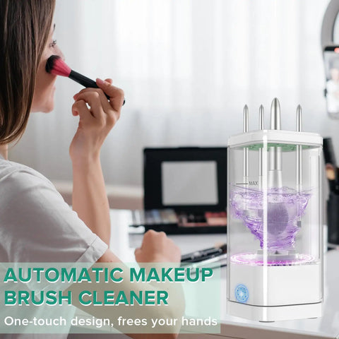Automatic Makeup Brush Cleaner Machine With Dryer Holder on vanity