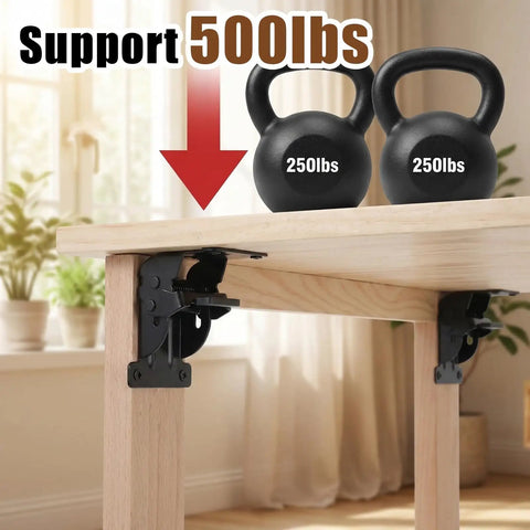 Heavy Duty Locking Hinges For Folding Tables And Furniture Fixtures Delivers Top Shelf Stability with 500lbs support shown.