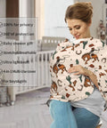 All In One Baby Car Seat Canopy And Nursing Cover, mom nursing baby, breathable multi use shield in nursery setting with printed design.