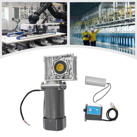 Beefy Worm Gear Motor With Speed Controller 110V 370W Heavy Duty AC Gear Reducer shown with automation machinery setup