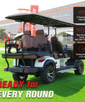 Six Seater Electric Golf Cart With 60V 105Ah Battery And Advanced Suspension Front And Rear Storage Super Fast Charging Smooth Handling Built Tough For Parks Hotels And Resort Shuttles Ready To Roll Out with rear storage and passenger seating.