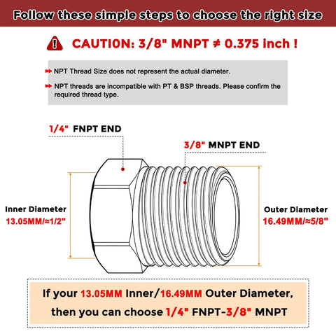 Side view of solid brass hex bushing adapter, 3/8 MNPT to 1/4 FNPT hose fitting (Amazon)