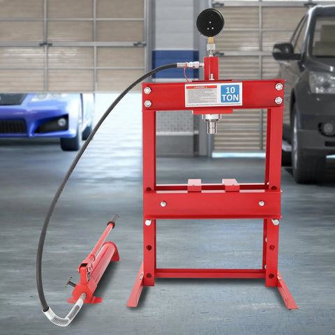 10 Ton Hydraulic Benchtop Press H Frame Heavy Duty Garage Floor Press with Adjustable Working Table Height and Pressure Gauge