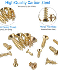 1200 Pcs Tiny Phillips Flat Head Self Tapping Screws Set For Wood Plastic And Soft Metal M2 M2.5 M3 Golden Carbon Steel