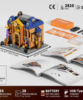 Steampunk Time Opera House Lighting Building Set with 2810 Pieces, showcasing dimensions and packaging details.