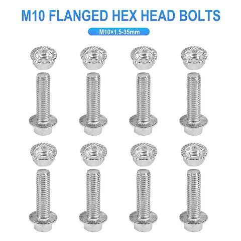Premium 304 Stainless Steel Exhaust Manifold Hardware Kit Featuring M10x1.5 35mm Flange Bolts And Nuts in a set of ten M10 hex head bolts.