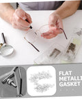 Man repairing rimless glasses with Eyeglass Frame Gaskets And Metal Flat Washers Must Have Kit With 200 Pcs Replacement Screws.