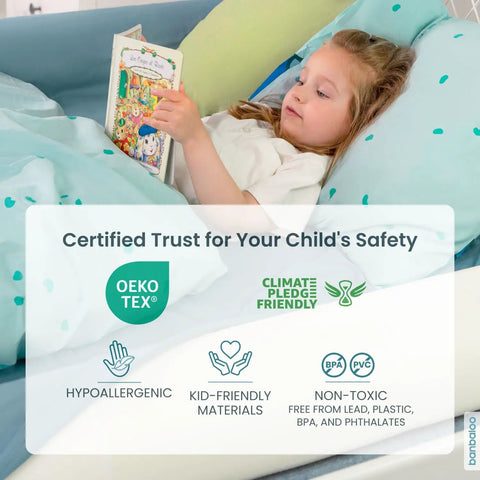 Skip The Worry With This Ultra Cozy Foam Bed Bumper That Anchors Toddler Squad Firmly Against Dangerous Nighttime Roll Outs While Granting Parents Unrestricted Access, child reading in safe bedding.